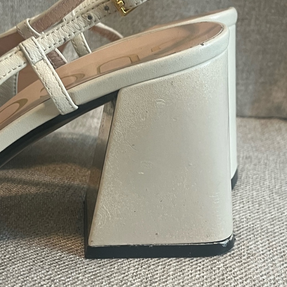 Gucci Cream Slingback Heel Shoes with Gold Horsebit Accents - Picture 6 of 7